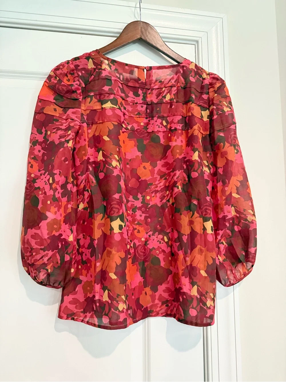 LOFT Floral Pintucked Blouse in Pink and Orange